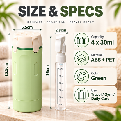 🧴4-in-1 Travel Dispenser Set – 4 x 30ml Leak-Proof Bottles, Perfect for Trips, Gym & Camping