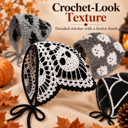 🎃 Halloween Triangle Bandana – Boho Crochet Head Wrap with Spooky Ghost/Bat Print