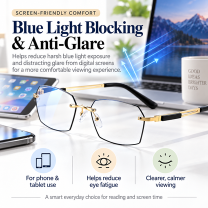 👓 Auto-Tint Senior Readers – BlueLight Blocking + UV Protection, Lightweight Metal Frame