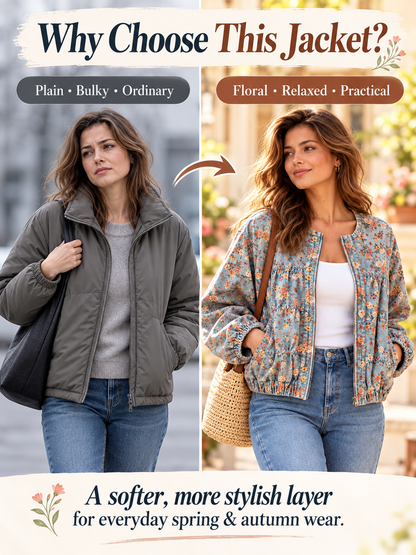 🌸Women's Floral Denim Jacket – Casual Loose Short Coat with Pockets