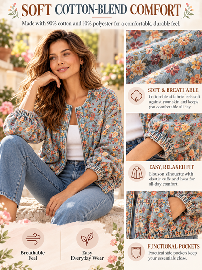 🌸Women's Floral Denim Jacket – Casual Loose Short Coat with Pockets