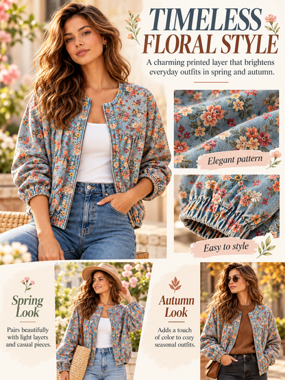 🌸Women's Floral Denim Jacket – Casual Loose Short Coat with Pockets