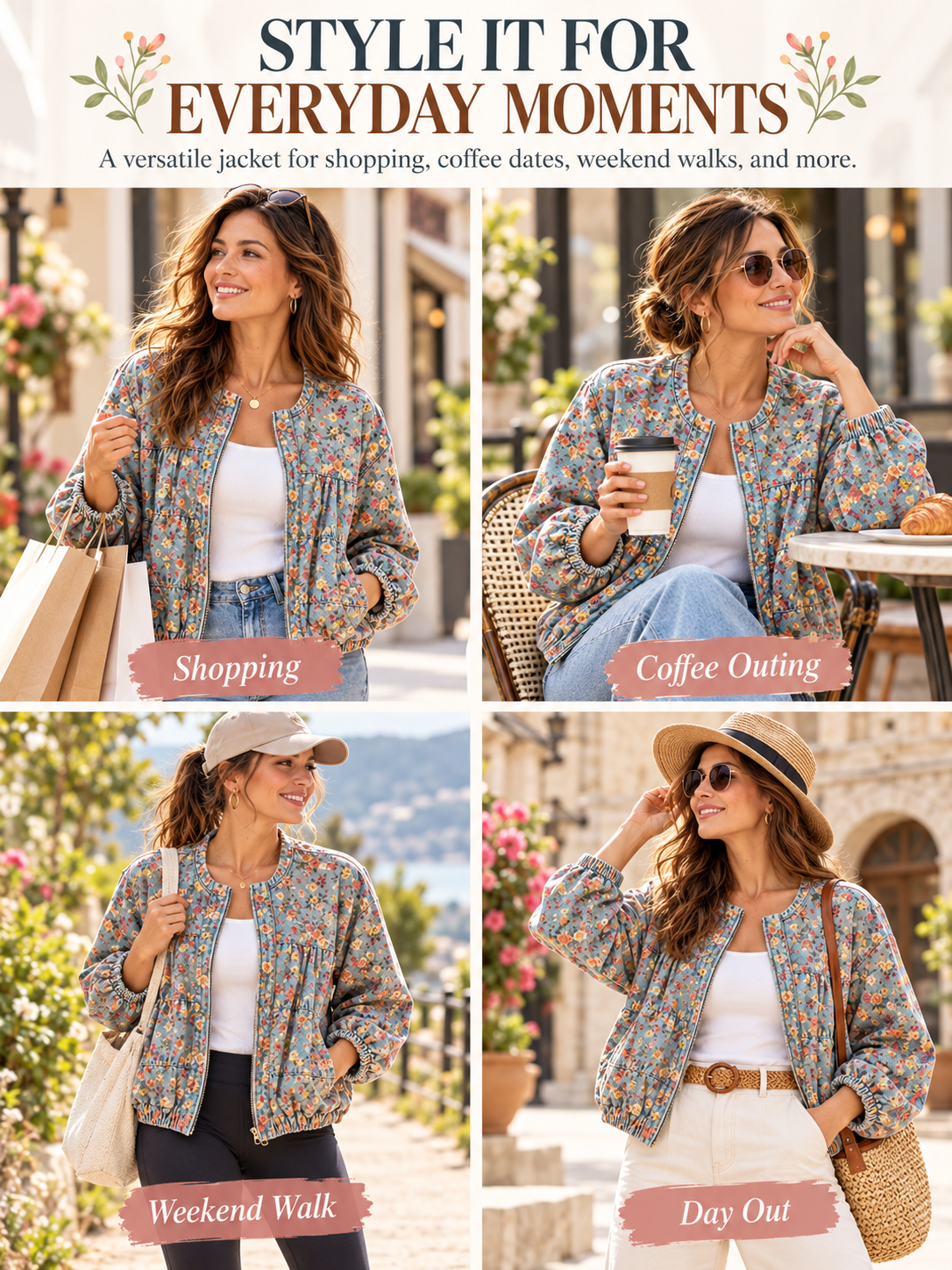 🌸Women's Floral Denim Jacket – Casual Loose Short Coat with Pockets