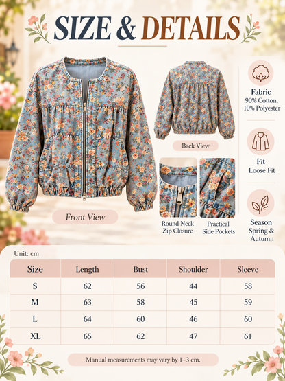 🌸Women's Floral Denim Jacket – Casual Loose Short Coat with Pockets