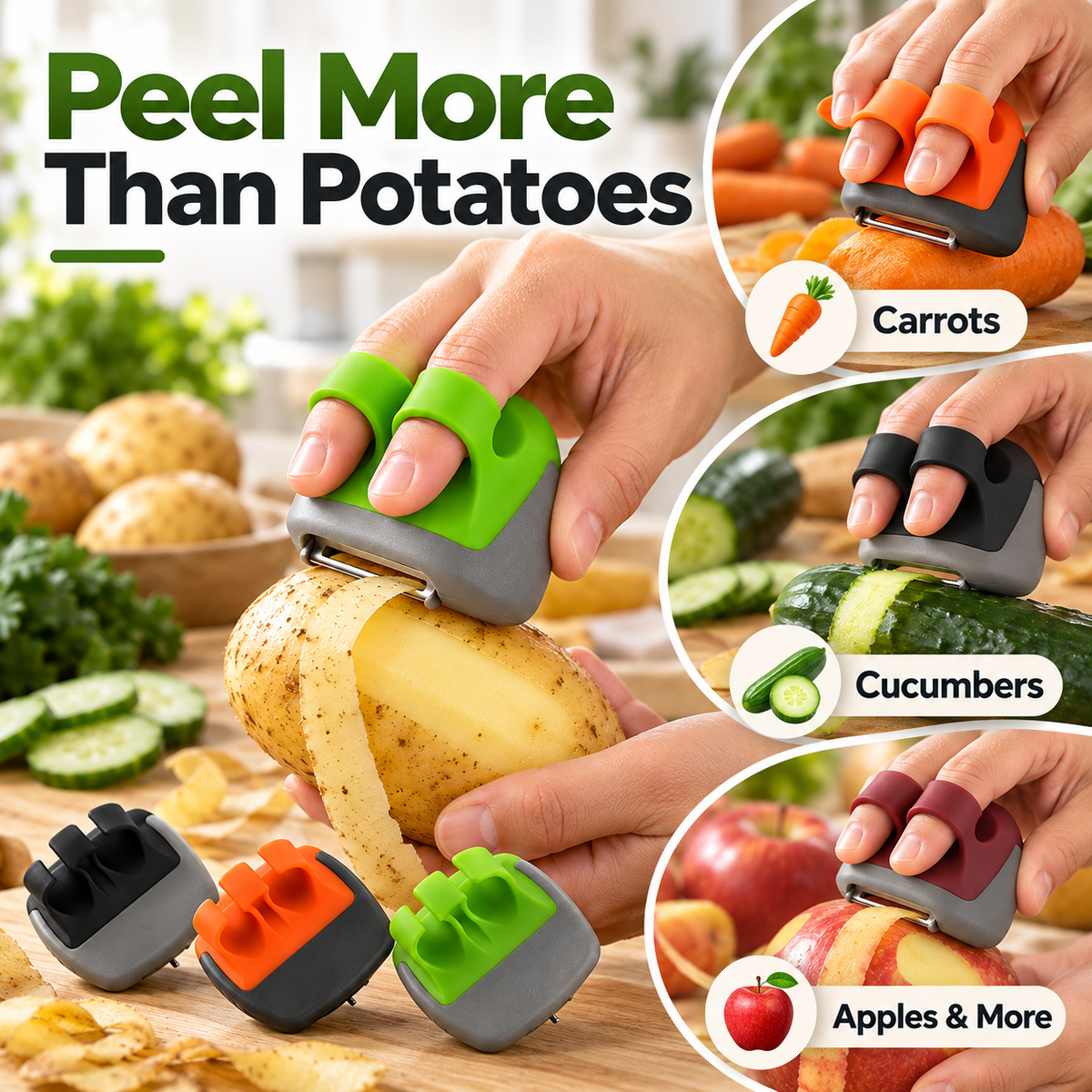 🥔 2-Piece Palm Vegetable Peeler Set – Soft Grip Handheld Fruit & Veggie Peeler
