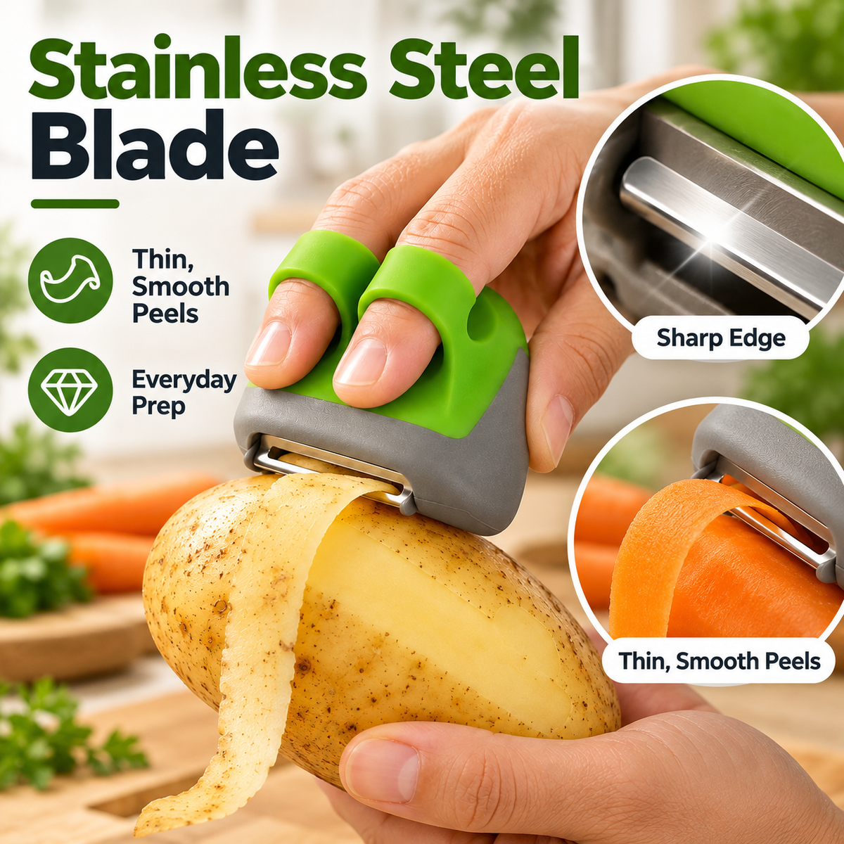 🥔 2-Piece Palm Vegetable Peeler Set – Soft Grip Handheld Fruit & Veggie Peeler