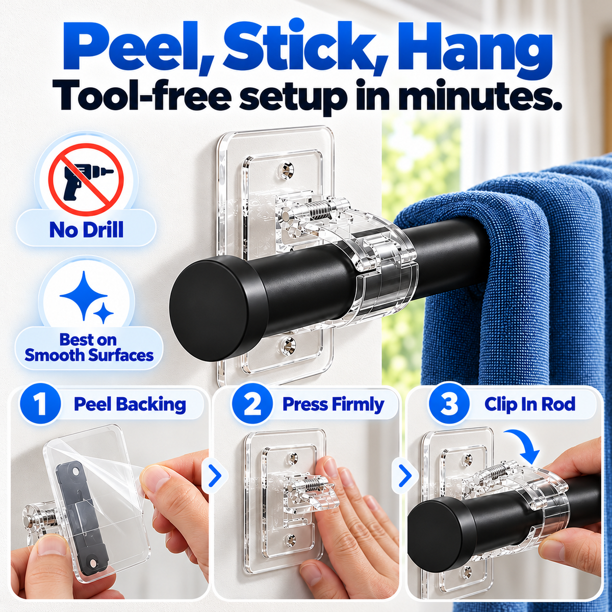 🔥Heavy-Duty Self-Adhesive Rod Support Brackets