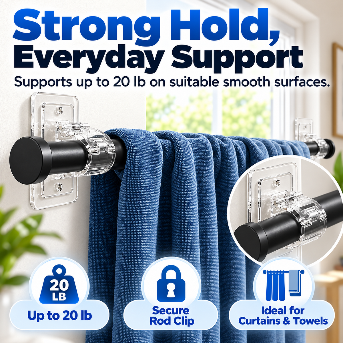 🔥Heavy-Duty Self-Adhesive Rod Support Brackets