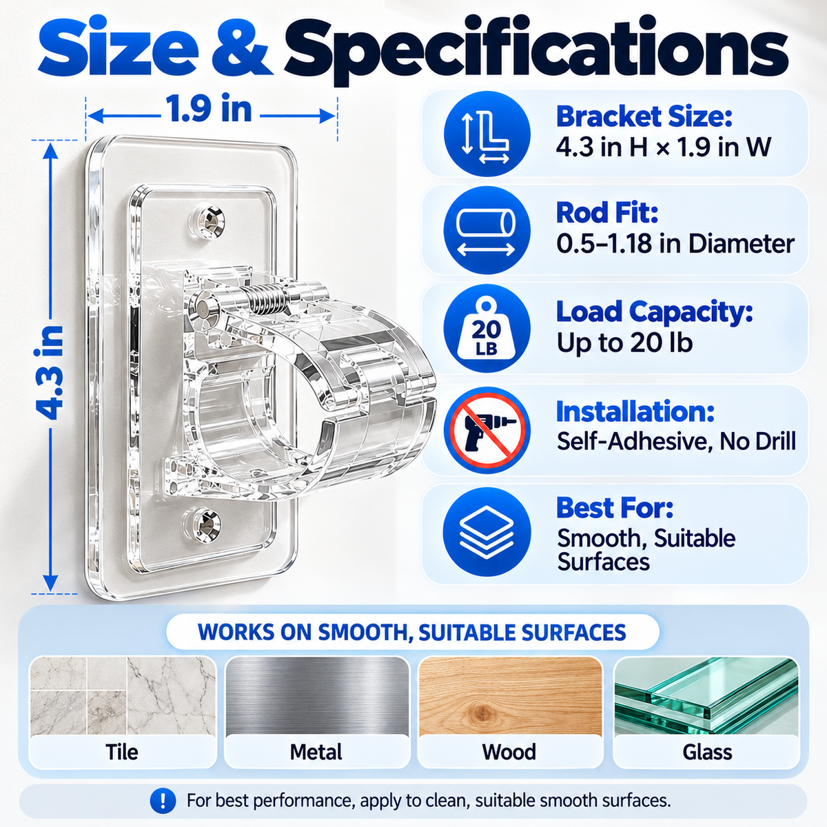 🔥Heavy-Duty Self-Adhesive Rod Support Brackets