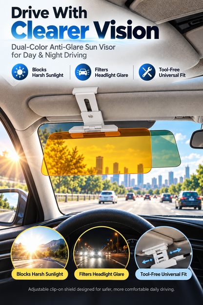 Adjustable Dual-Color Car Sun Visor – Day & Night Anti-Glare Driving Shield for Windshield Visibility