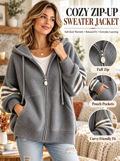 ✨Women's Zip-Up Hooded Sweater Jacket – Loose Fit, Curvy, Christmas Casual Coat