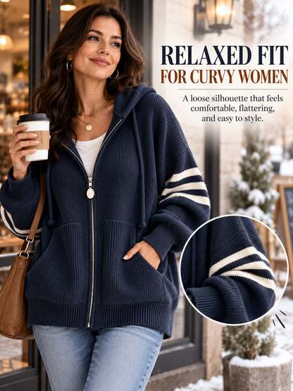 ✨Women's Zip-Up Hooded Sweater Jacket – Loose Fit, Curvy, Christmas Casual Coat