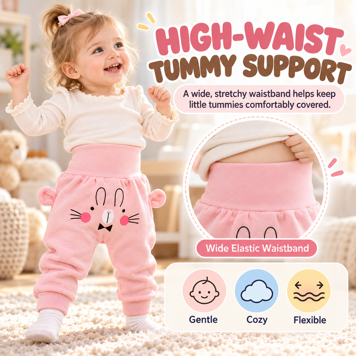 Baby High-Waist Tummy-Control Harem Pants – Cute 3D Animal Print Knit Pants