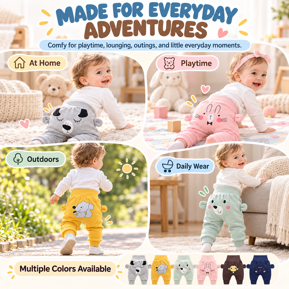 Baby High-Waist Tummy-Control Harem Pants – Cute 3D Animal Print Knit Pants