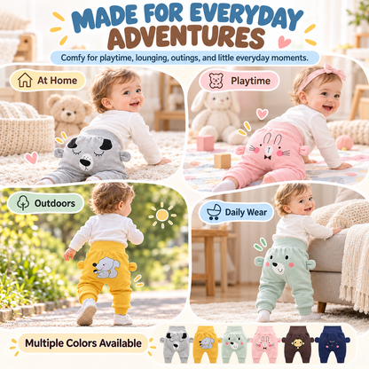 Baby High-Waist Tummy-Control Harem Pants – Cute 3D Animal Print Knit Pants