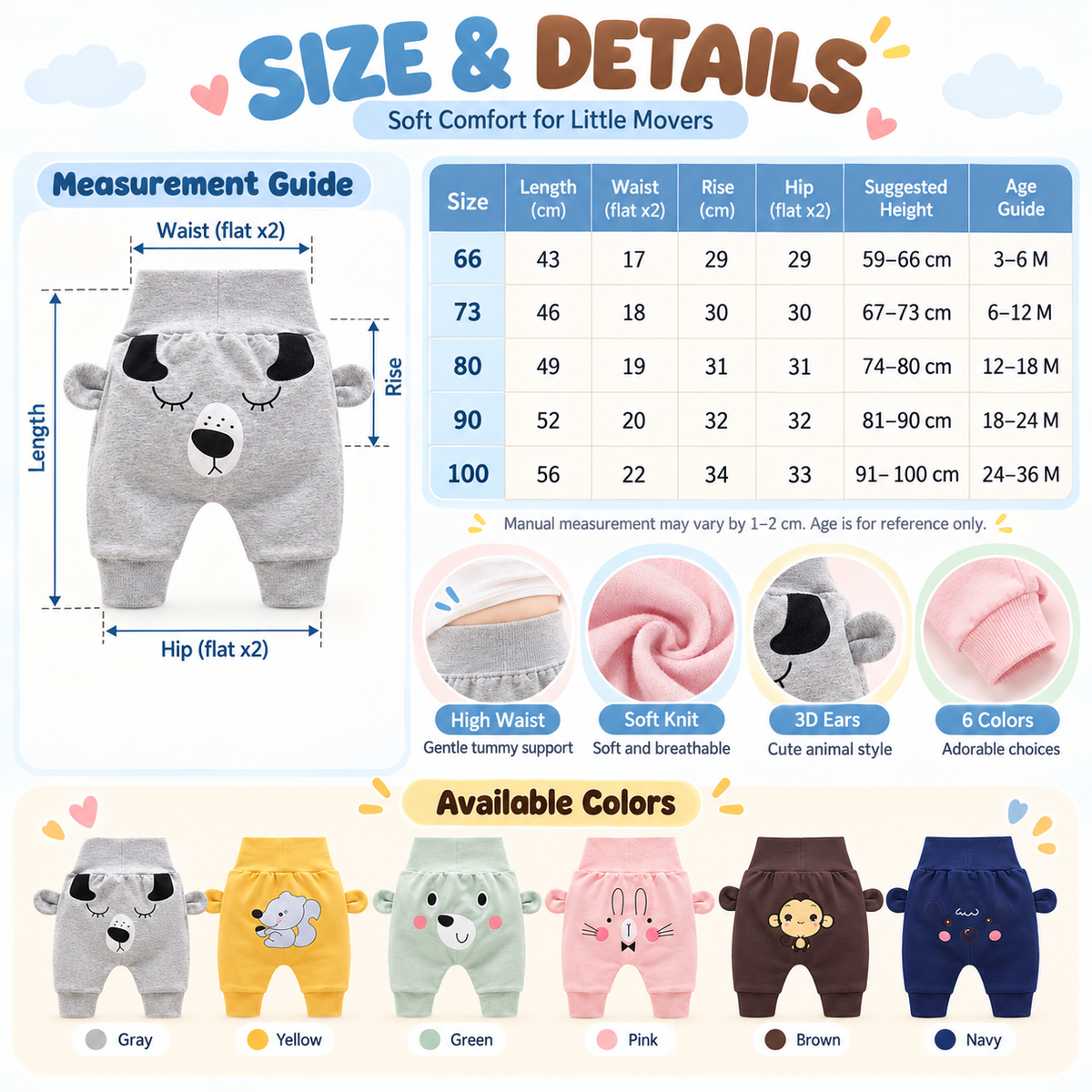 Baby High-Waist Tummy-Control Harem Pants – Cute 3D Animal Print Knit Pants