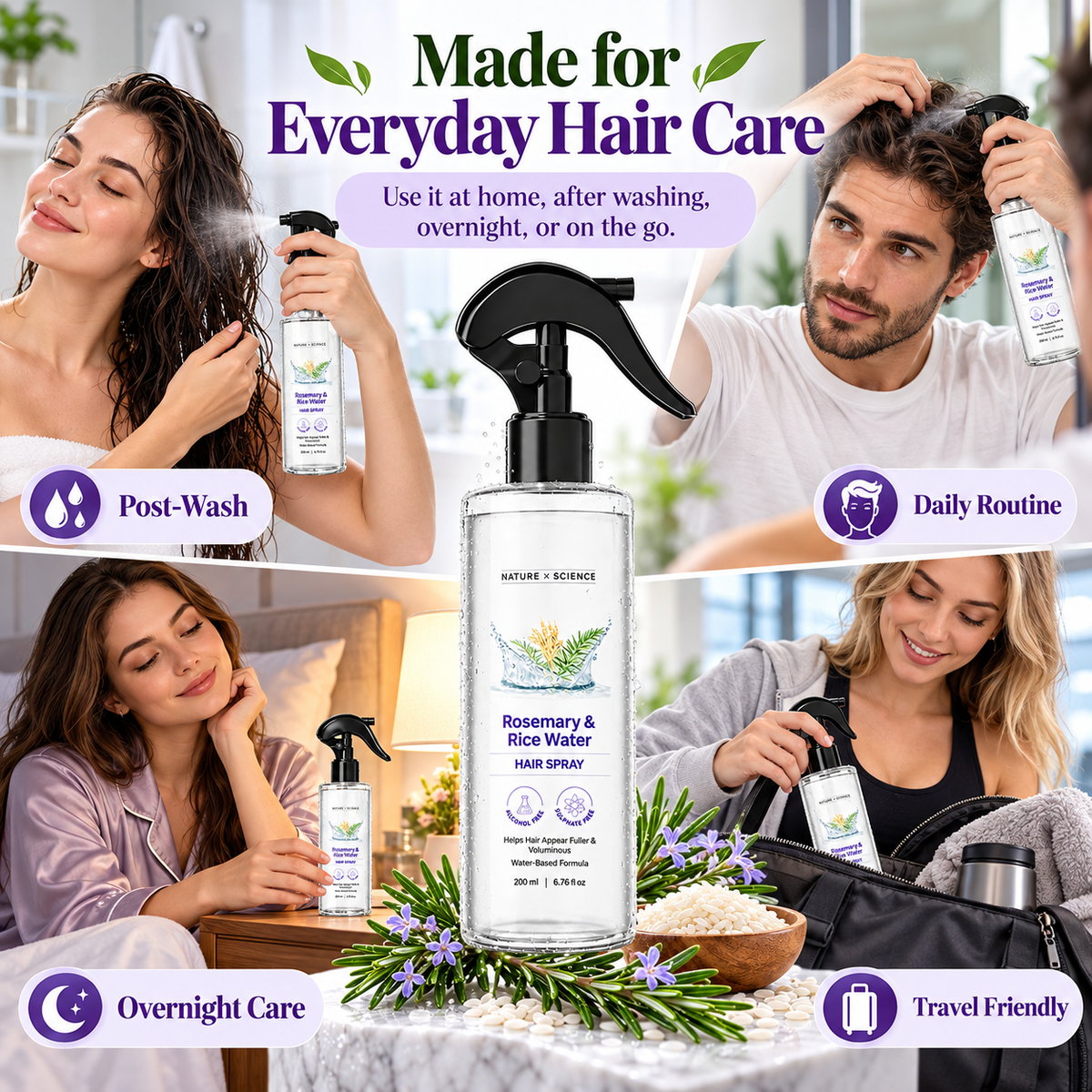 ✨Rosemary & Rice Water Hair Mist | 100% Natural | Soft, Smooth & Non-Greasy