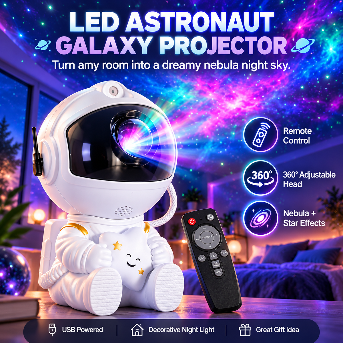 ✨LED Astronaut Galaxy Projector – Remote Control Nebula Star Light for Bedroom & Living Room Decor