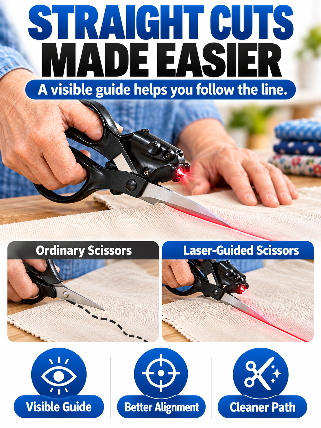 ✂️ Craft Tool Deal – Laser Guide Precision Cutting Scissors 📐 Heavy-Duty Stainless Steel Blades with Ergonomic Grip for Sewing & DIY Projects ✨