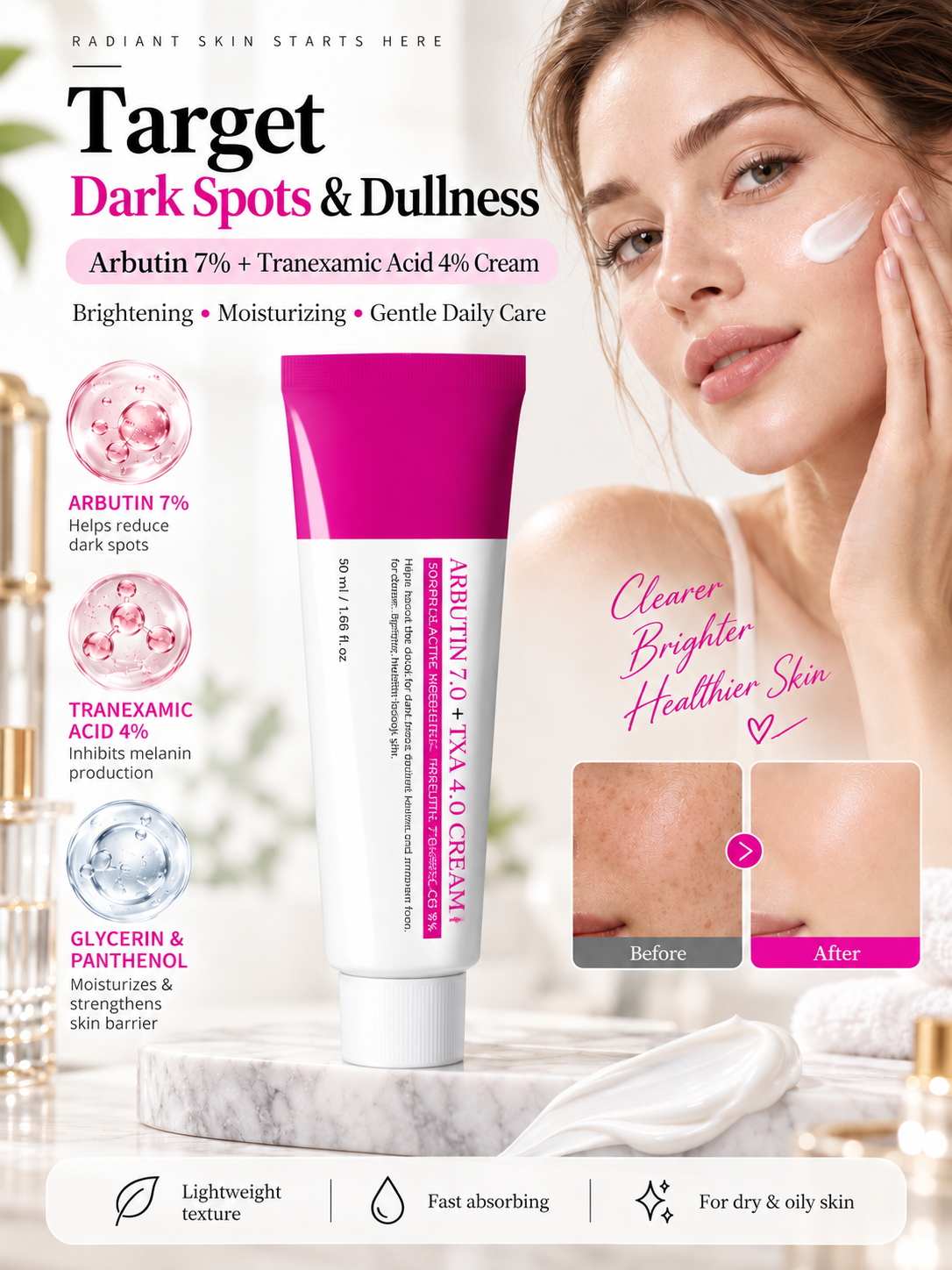 ✨Arbutin 7% + Tranexamic Acid 4% Cream – Dark Spot Corrector & Brightening Moisturizer