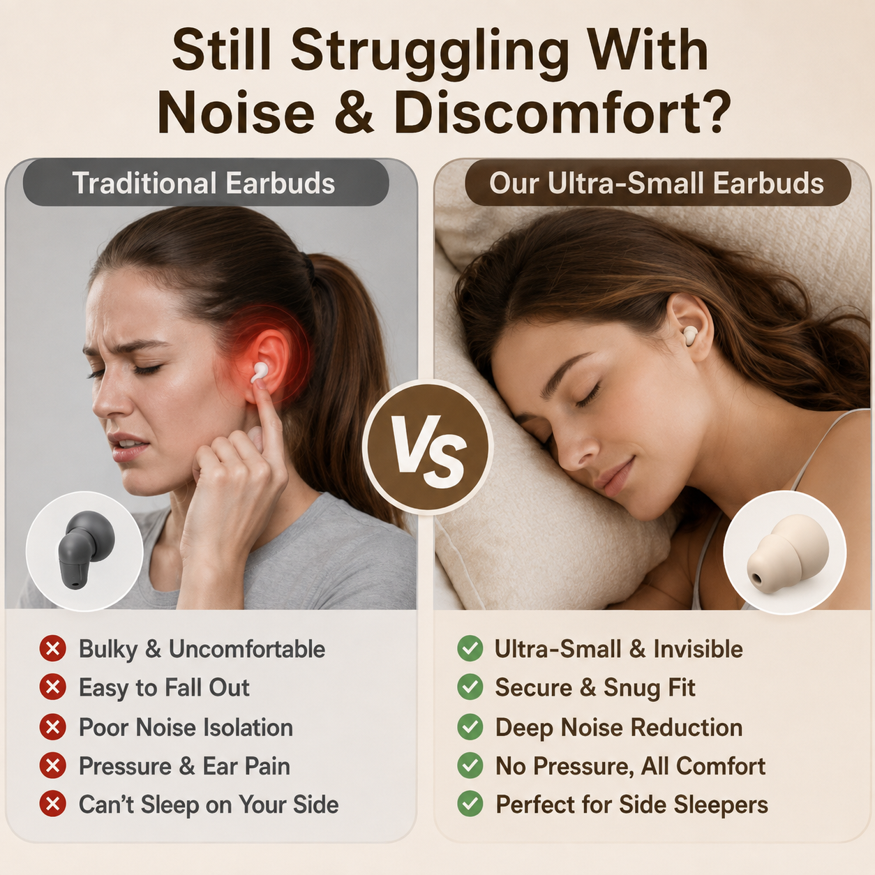 🎧 Invisible Wireless Earbuds – 0.08oz, 25Hr Noise Cancelling, Side-Sleeper Comfort