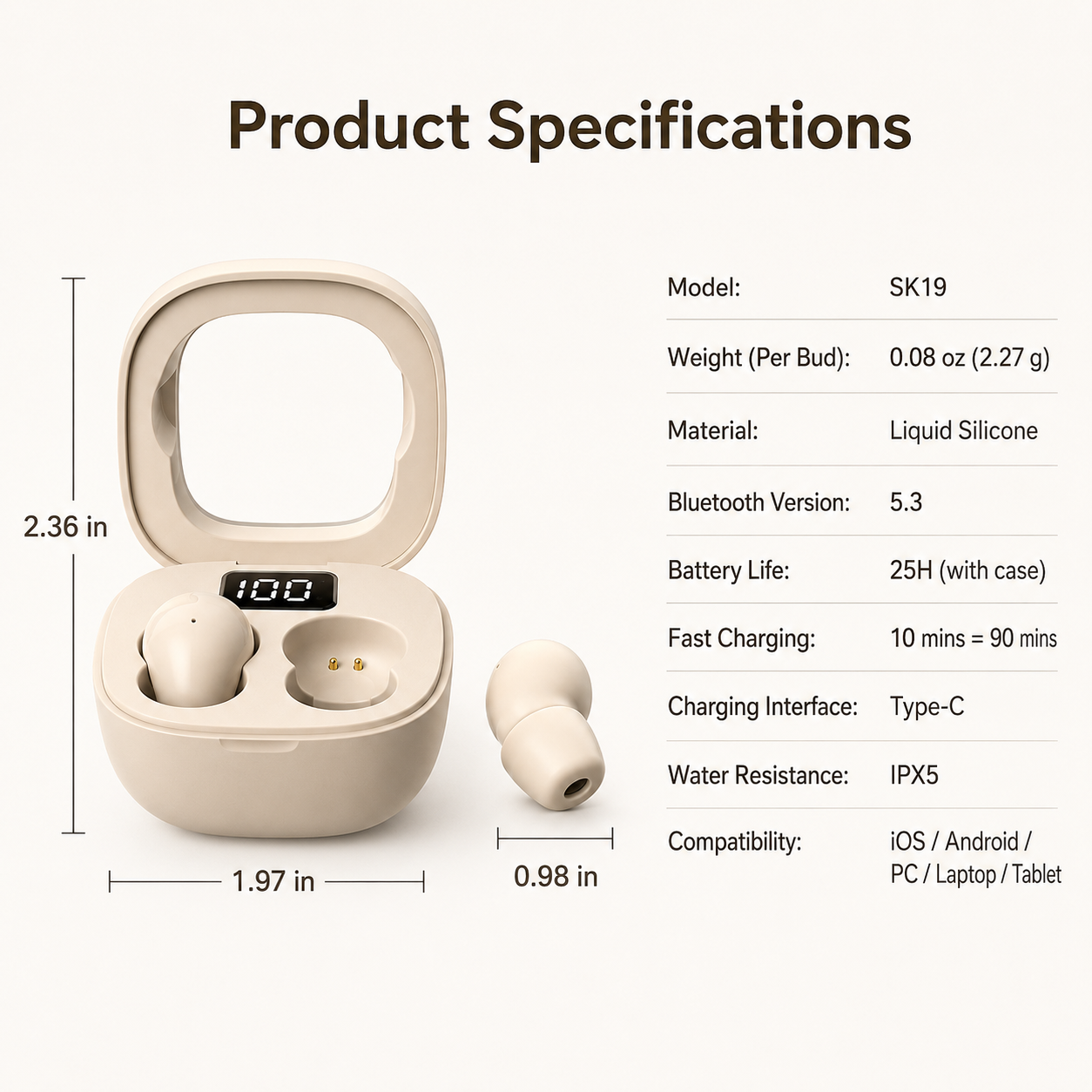🎧 Invisible Wireless Earbuds – 0.08oz, 25Hr Noise Cancelling, Side-Sleeper Comfort