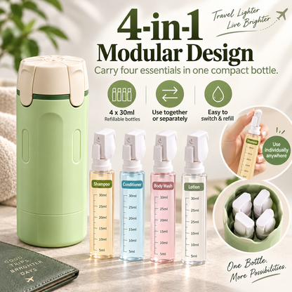🧴4-in-1 Travel Dispenser Set – 4 x 30ml Leak-Proof Bottles, Perfect for Trips, Gym & Camping