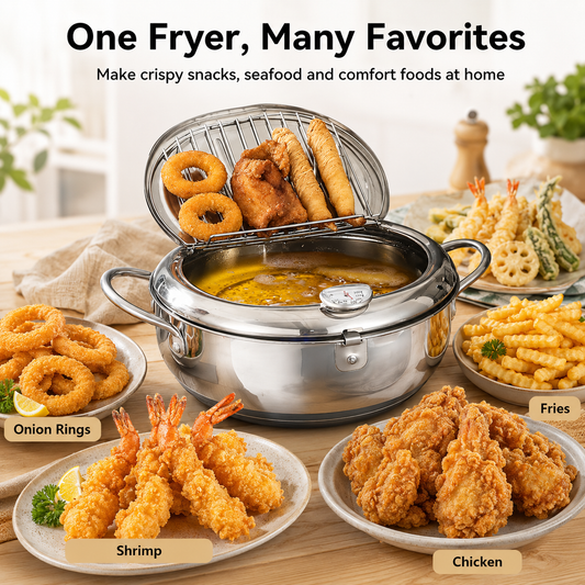 🍗Stainless Steel Stovetop Deep Fryer Pot – With Thermometer