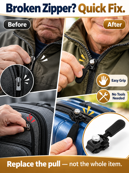 ✨15Pcs Detachable Zipper Repairer – 3 Sizes, Tool-Free Fix for Bags, Jackets, Shoes & Boots