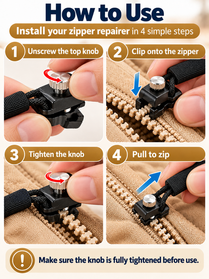 ✨15Pcs Detachable Zipper Repairer – 3 Sizes, Tool-Free Fix for Bags, Jackets, Shoes & Boots