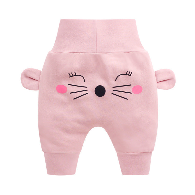 Baby High-Waist Tummy-Control Harem Pants – Cute 3D Animal Print Knit Pants