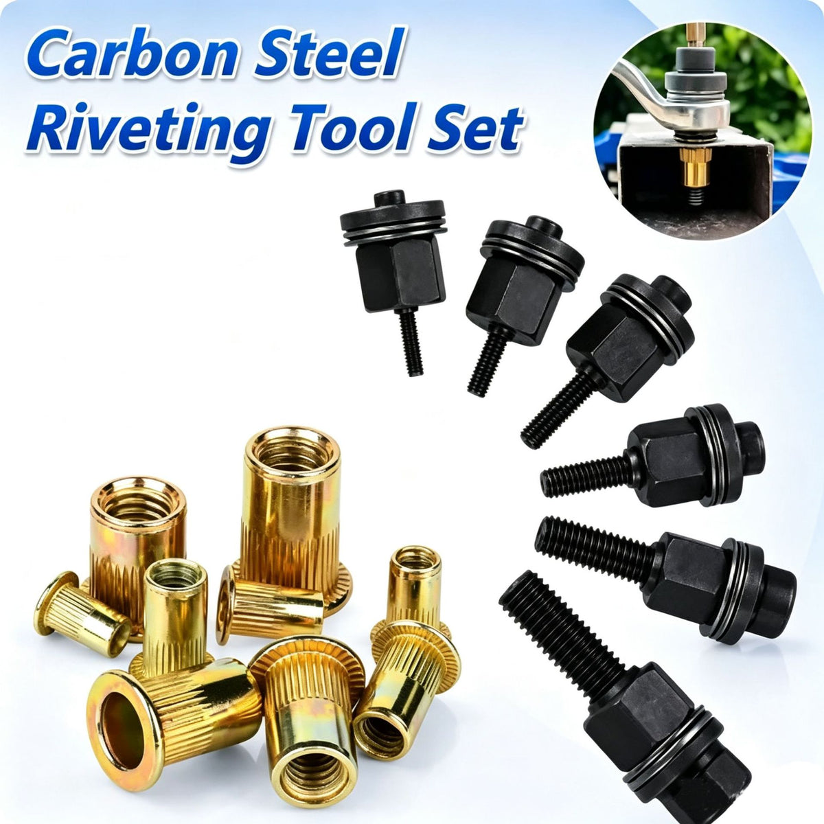 ✨Rivet Nut Tool Kit – M3-M8 Mandrel Heads & Hex Bits for Auto & DIY Repair