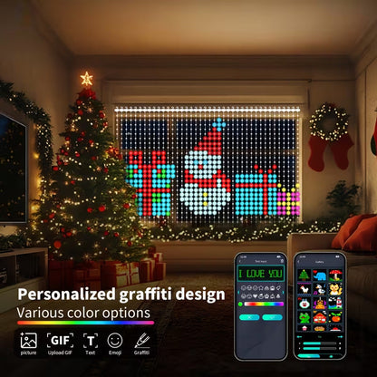 🎉 RGB Pixel Smart Curtain Lights | App Controlled Animated Holiday Lights for Window & Balcony, 2m×1.5m