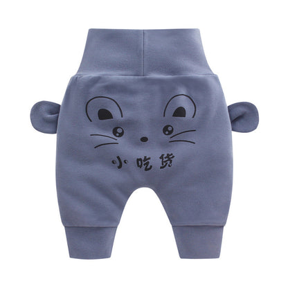 Baby High-Waist Tummy-Control Harem Pants – Cute 3D Animal Print Knit Pants