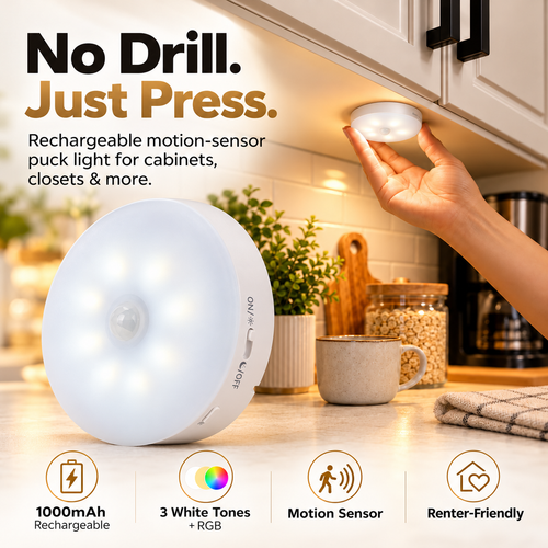✨Rechargeable Puck Lights with Remote – 3 Color Temps & RGB Under Cabinet Lighting