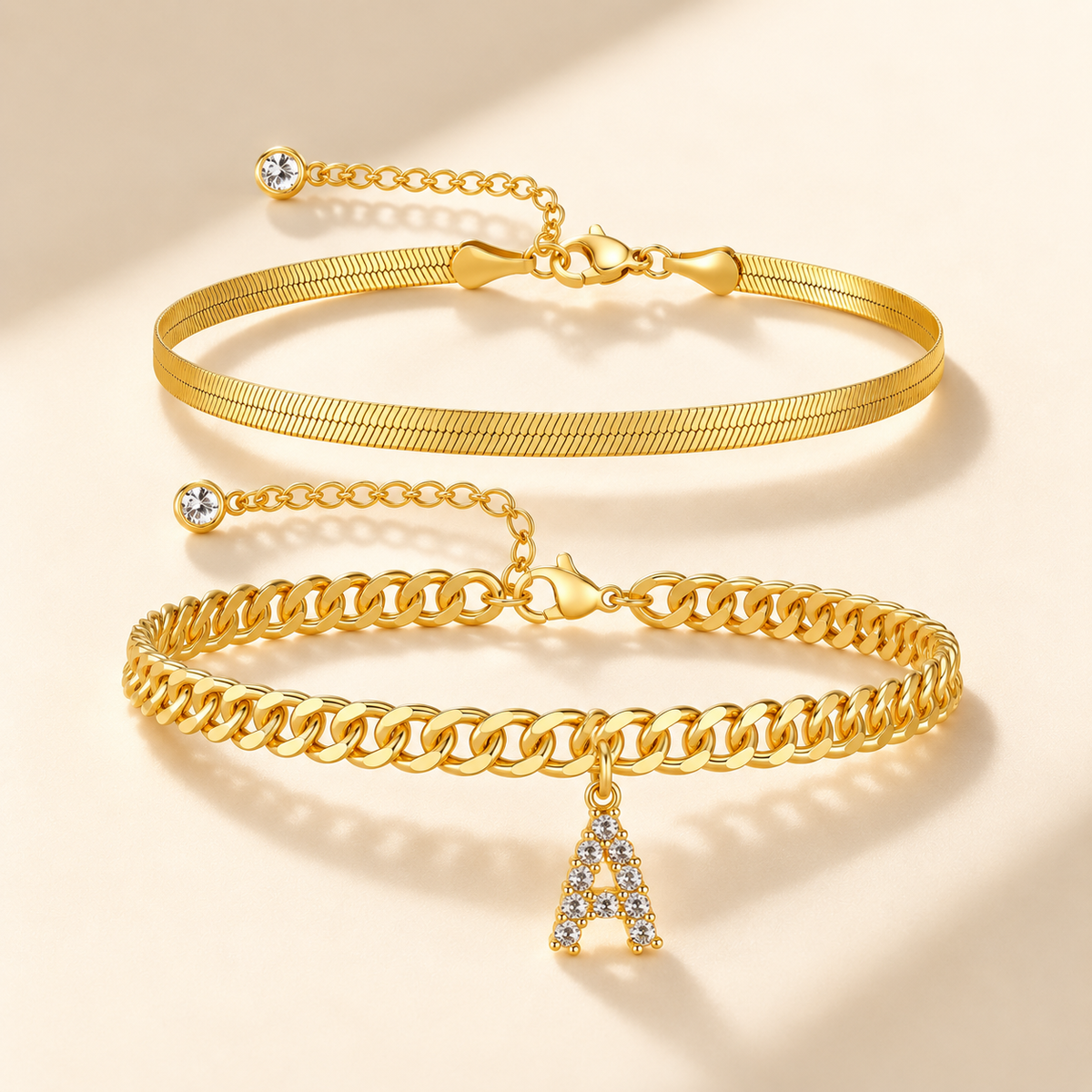 ✨ Gold Initial Anklet – 14K Gold Plated, Waterproof Adjustable Letter Pendant, Stackable Beach Jewelry