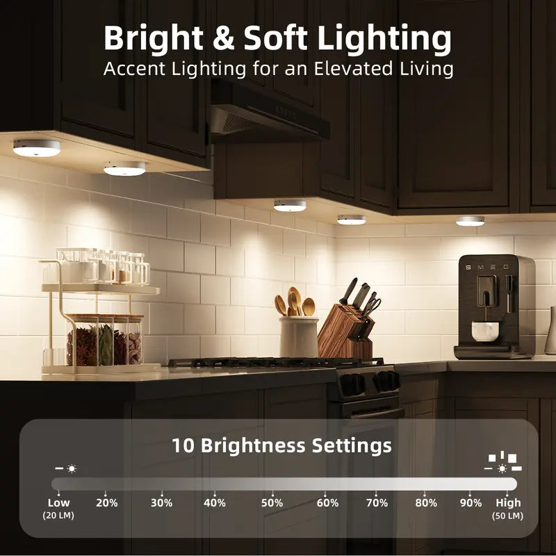 ✨Rechargeable Puck Lights with Remote – 3 Color Temps & RGB Under Cabinet Lighting