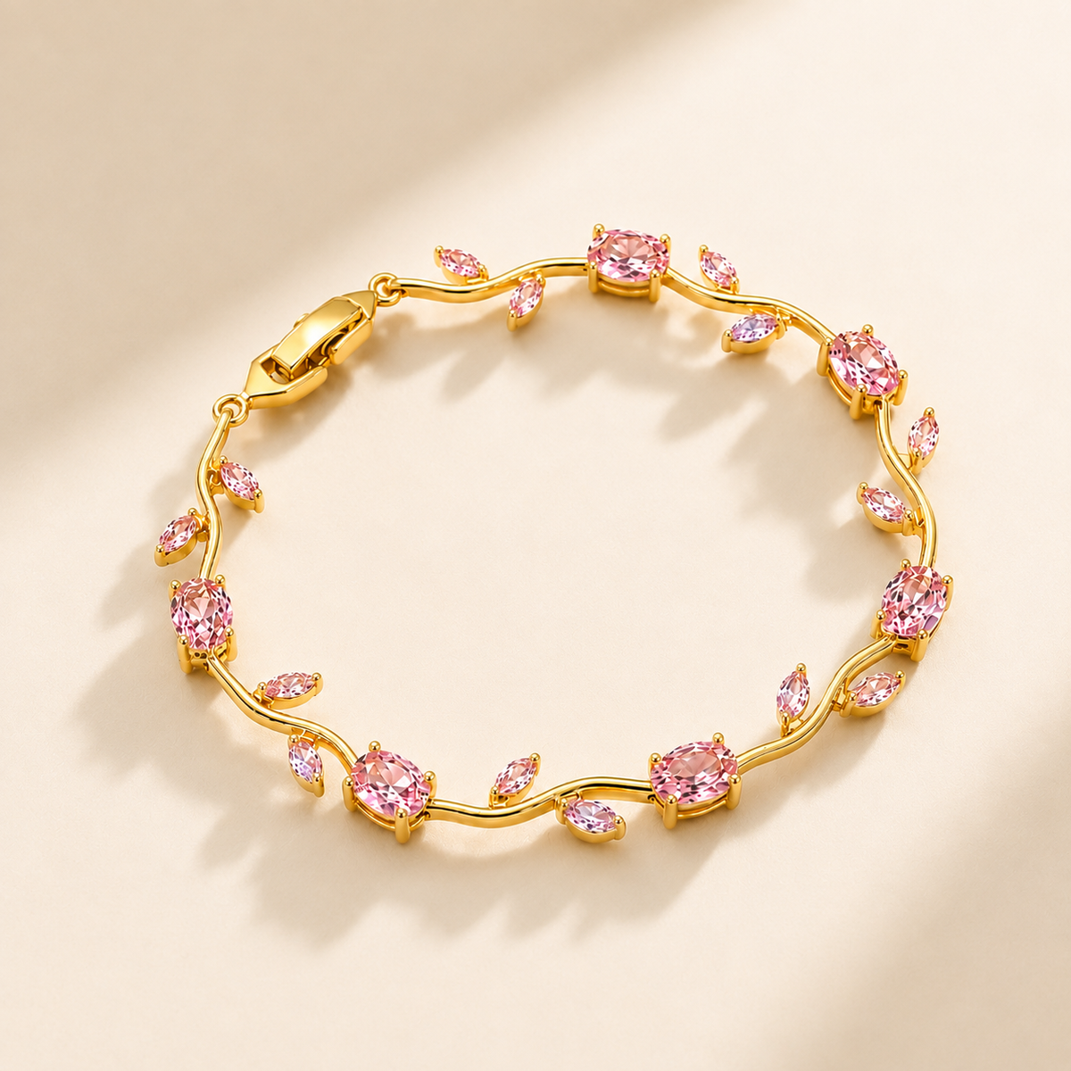 🌷 Bestseller Pink Tulip Bracelet for Women – Gold-Plated Stainless Steel ✨