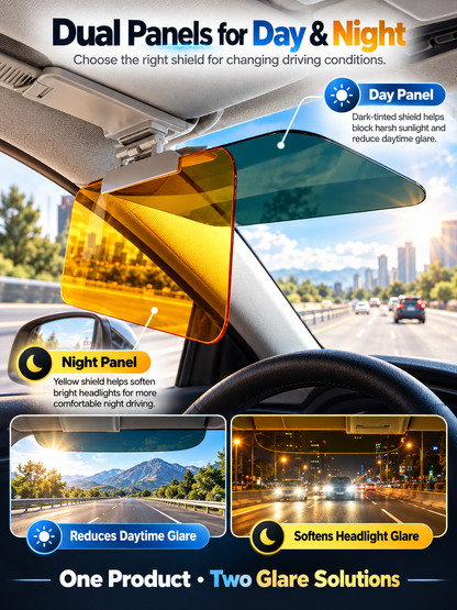 Adjustable Dual-Color Car Sun Visor – Day & Night Anti-Glare Driving Shield for Windshield Visibility
