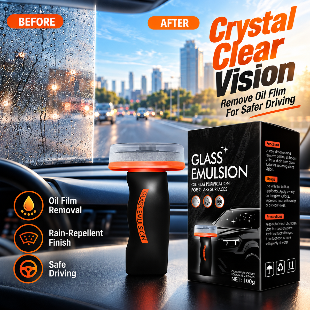 ✨Handheld Auto Oil Film Cleaner – Streak-Free Glass Degreaser for Windows & Windshields