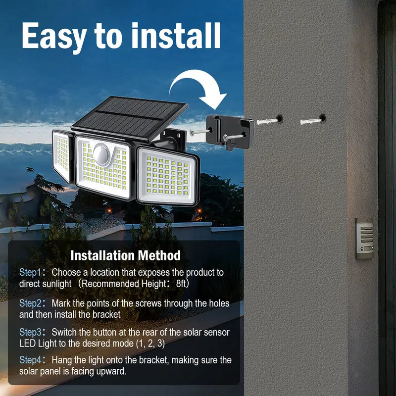 ✨Solar Security Light | Dimmable & Adjustable | 3 Modes, IP65 Waterproof | Garage & Outdoor Wall Mount