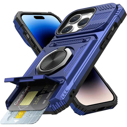 📱 Heavy-Duty Wallet Phone Case – 2-Card Slot + 360° Magnetic Ring Stand, All-Round Protection for Everyday Use