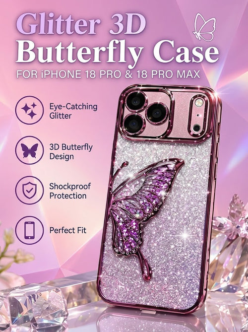 ✨ Glitter 3D Butterfly Case for iPhone 18 Pro & 18 Pro Max