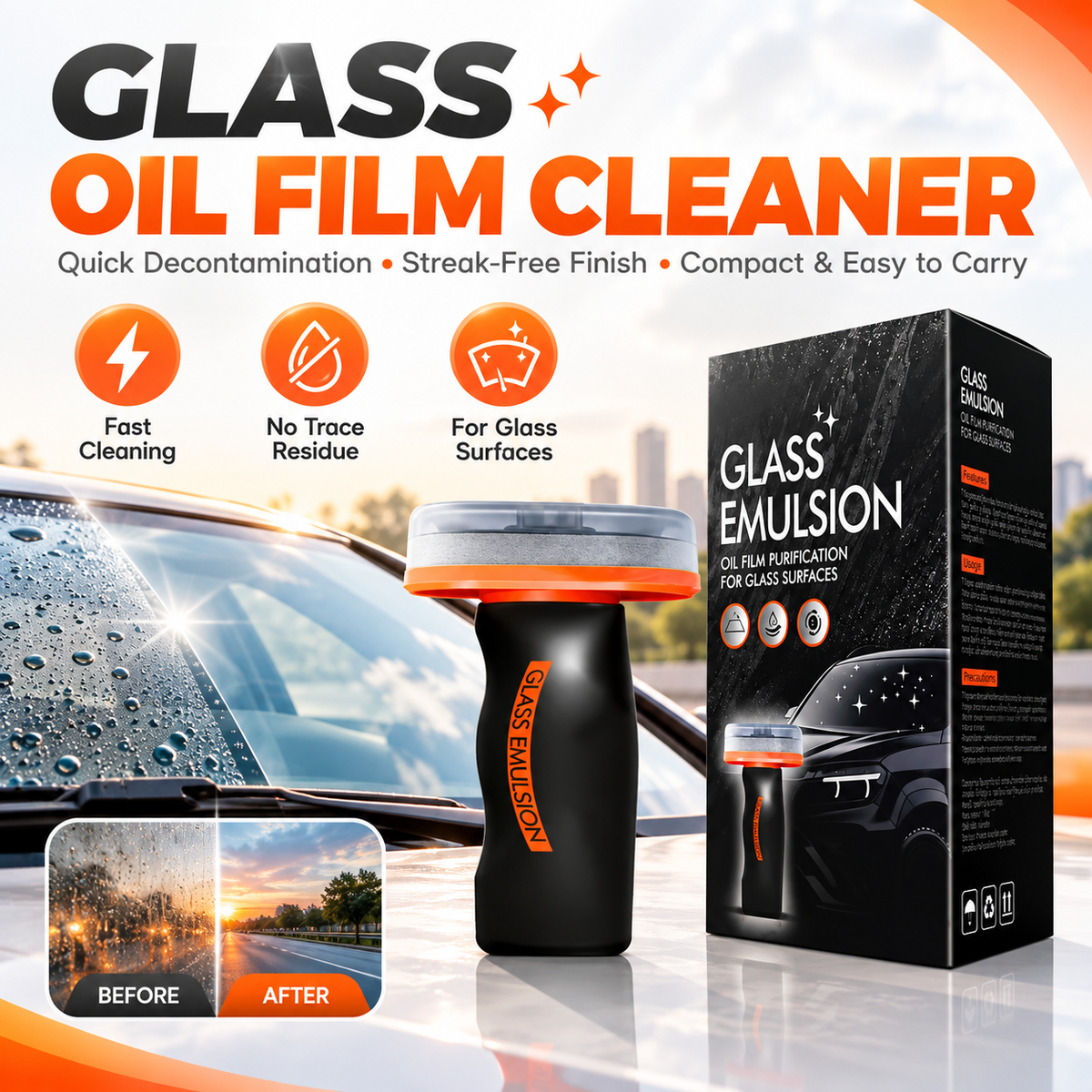 ✨Handheld Auto Oil Film Cleaner – Streak-Free Glass Degreaser for Windows & Windshields