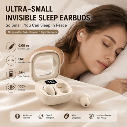 🎧 Invisible Wireless Earbuds – 0.08oz, 25Hr Noise Cancelling, Side-Sleeper Comfort