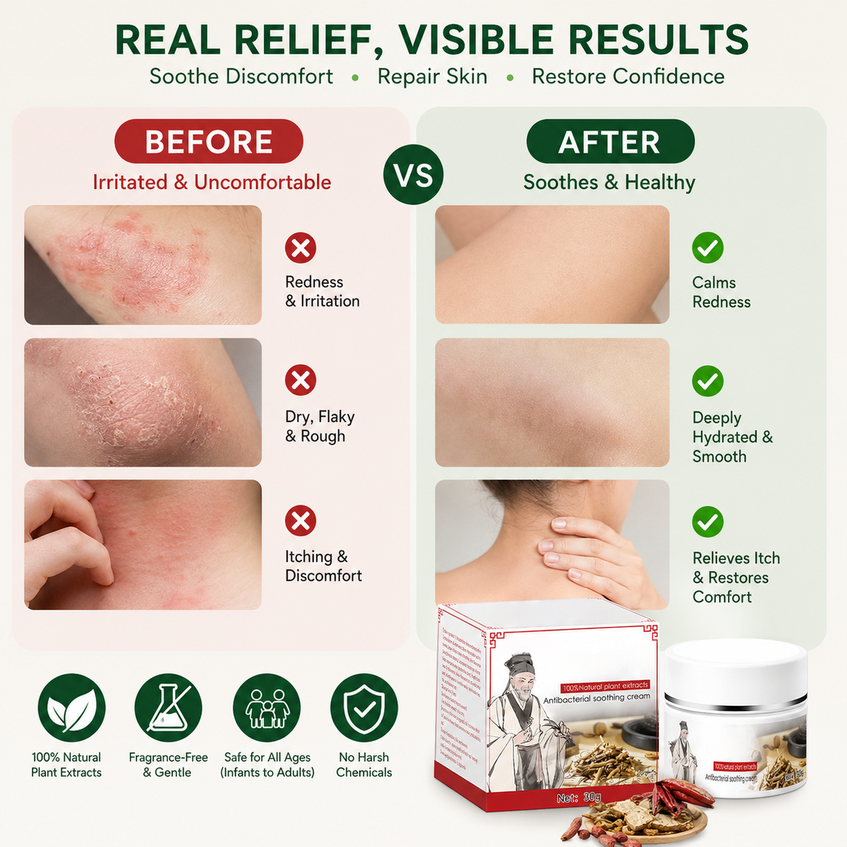 🌿Natural Herbal Care Cream – Fragrance-Free & Vegan