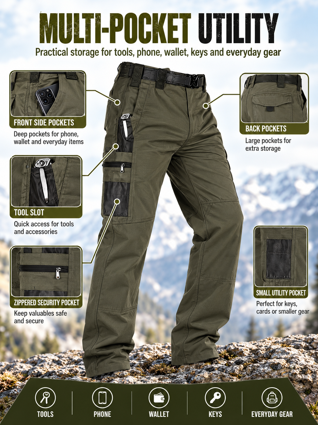 ✨Men's Tactical Cargo Work Pants – Water-Resistant Multi-Pocket Utility for Hiking & Outdoor