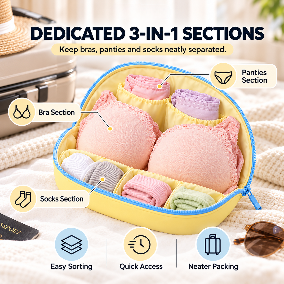✨3-in-1 Travel Underwear Organizer Bag – Waterproof Bra, Panties & Socks Pouch