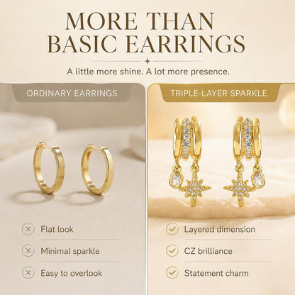 🌟 3-Tier Gold Earrings with Zircon – Perfect Gift for Girls