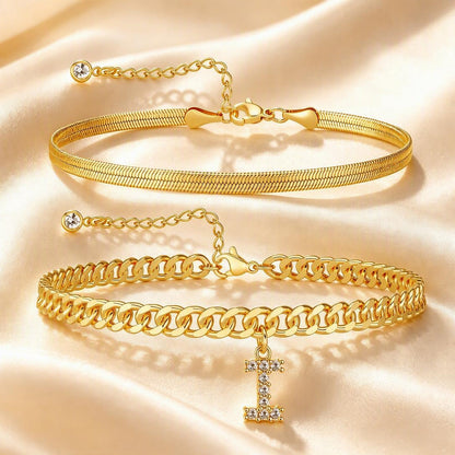 ✨ Gold Initial Anklet – 14K Gold Plated, Waterproof Adjustable Letter Pendant, Stackable Beach Jewelry